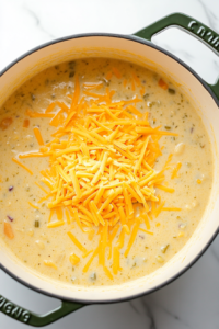 adding-shredded-cheddar-cheese to the broth