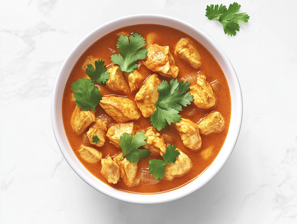 This image shows Keto Chicken Tikka Masala garnished with cilantro