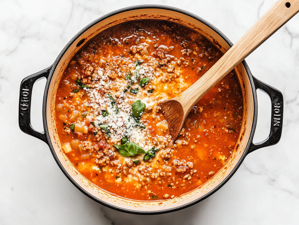 keto-lasgna-soup-with-shredded-cheese in a crockpot