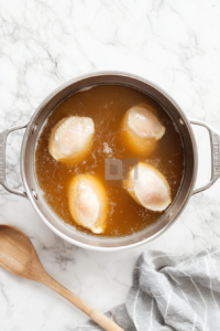 poach-chicken-in-chicken-stock in a big pot