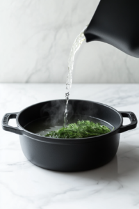 pouring-chicken-broth-and-seasoning in the crockpot