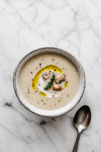 serve-the-soup in a white bowl