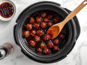 crockpot-grape-jelly-meatball-ready-to-be-served for dinner or lunch