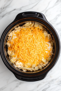 hash-brown-potatoes-and-shredded-cheddar-cheese-in-a-crockpot-to cook crockpot cheesy potatoes