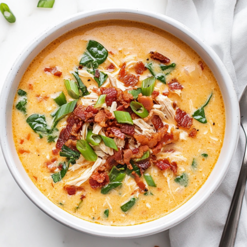 keto-crack-chicken-in-a-white-bowl-with-spring-onions-on-top ready to be served