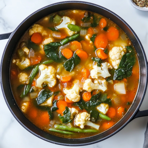 keto-vegetable-soup-with-choppped-carrots-cauliflower-and-beans-in-a-crockpot