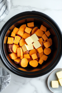 putting-butter-over-the-sweet-potatoes for a mild and salty butter flavour in the dish