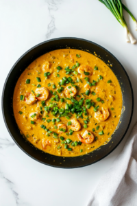 This image shows fresh chopped green onions being added to the shrimp in the skillet, enhancing the dish with an aromatic and colorful garnish.