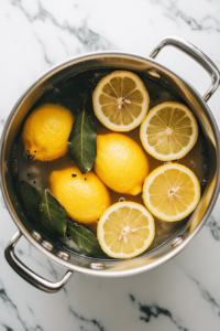 This image shows a pot of water boiling on the stove, ready for cooking the shrimp in preparation for pickling.