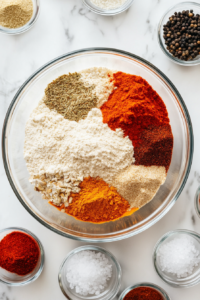 This image shows tofu pieces being dredged in the seasoned flour mixture, ensuring an even coating for a crispy finish.