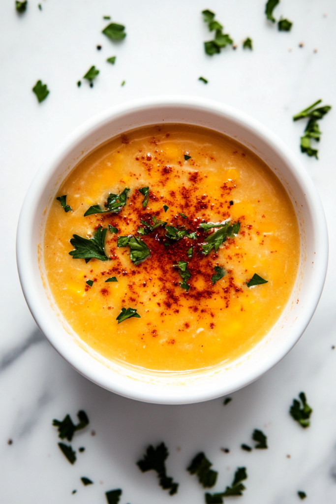 crock-pot-corn-chowder-garnished-with-paprika-and-cilantro-in-a-white-bowl