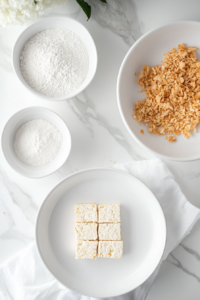 This image showcases tofu pieces being dipped into vegan buttermilk, followed by a generous coating in the crushed chip mixture for extra crunch.