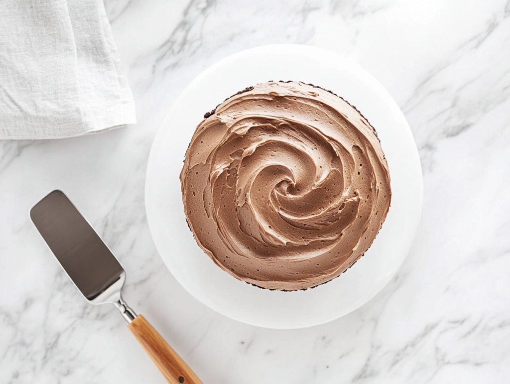 round, rich Hershey chocolate cake displayed in a white dish, made with HERSHEY'S Cocoa and topped with beautifully swirled chocolate-flavored icing.