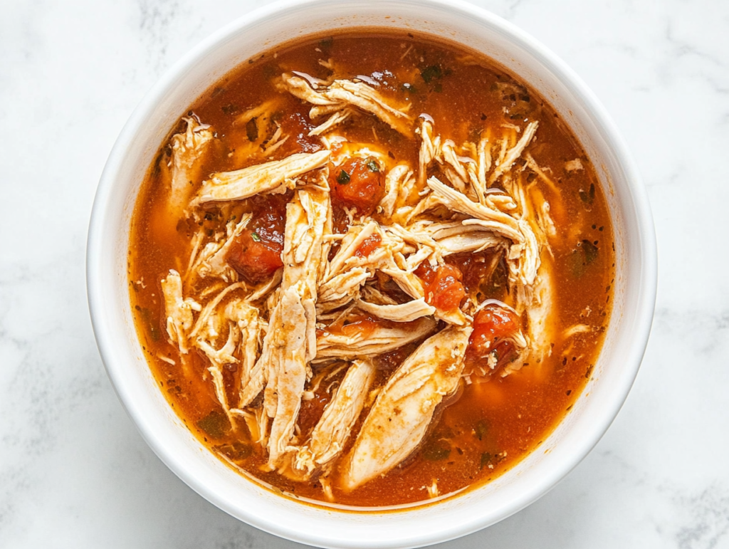 A flavorful serving of Instant Pot Keto Chicken, enriched with garlic powder, onion powder, cumin, salt, pepper, and an optional sprinkle of chili powder, served in a white bowl for a perfectly seasoned, low-carb meal.