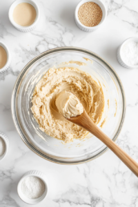 This image shows the garlic mixture being combined with additional sauce ingredients in a bowl, creating a smooth and flavorful sauce for tossing the noodles.