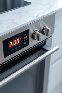 This image shows an oven being preheated, an essential first step to ensure the bread bakes evenly and properly.