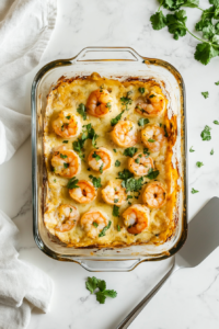 This image shows a serving of low carb shrimp enchiladas plated with melty cheese and a sprinkle of fresh cilantro, ready to enjoy.