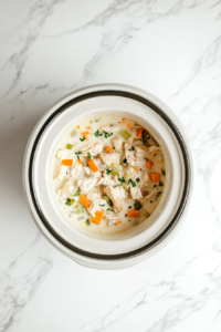 This image shows the lid being placed on a crockpot and the timer being set, allowing the ingredients to slow cook into a flavorful and tender chicken pot pie filling.