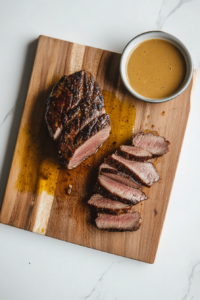 This image shows the cooked pork loin being sliced into tender pieces and served, showcasing the perfect texture and juicy interior of the slow-cooked pork.