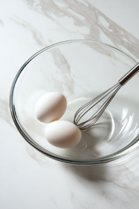 this image shows Eggs being whisked in a bowl to form the wet mixture used for coating the shrimp.