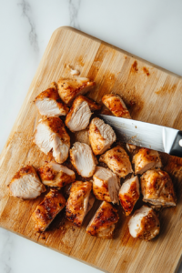 slicing-the-cooked-chicken-in-chunks-to-place-it-on-lettuce-leaves