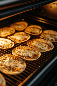 This image shows tortillas in the oven as the cheese melts, making the filling gooey and delicious.