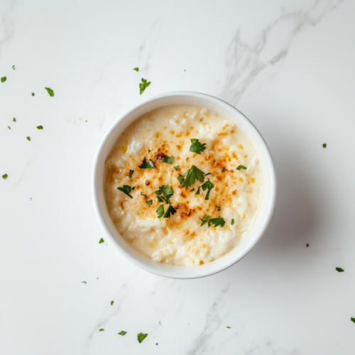 creamy-angel-chicken-rice-casserole-in-a-white-round-bowl-with-chopped-cilantro-garnish