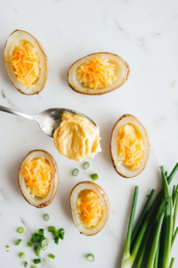 This image shows a bowl filled with mashed potato mixture, blended with cheese, butter, and seasonings for a rich, flavorful filling.