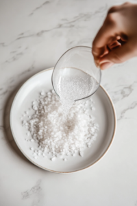 This image shows a margarita glass being dipped into salt, ensuring an even and flavorful coating around the rim for a classic vodka margarita.