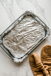 This image shows the chicken fajita casserole baking in the oven, turning golden and bubbling with layers of melted cheese and rich, seasoned sauce.