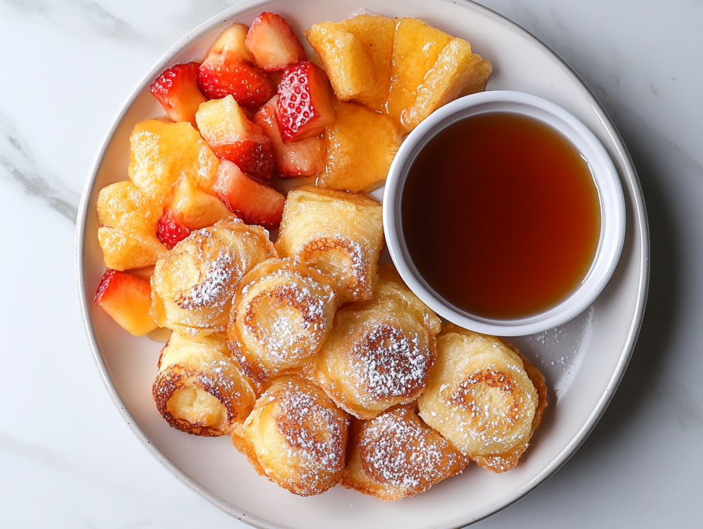 hawaiian-roll-french-toast-with-powdered-sugar-and-fresh-fruit