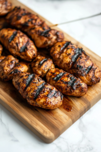 This image shows marinated chicken cooking in a hot pan, sizzling as it develops a crispy, golden brown crust.