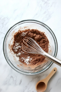 This image shows the dry ingredients, such as flour, sugar, and cinnamon, being mixed together in a bowl, preparing the base for the apple crisp topping.