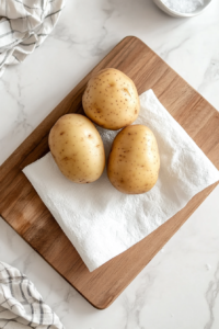 This image shows whole potatoes being scrubbed clean under running water, ensuring all dirt is removed before slicing.