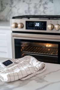 This image shows an oven being preheated, ensuring the perfect temperature for baking the potatoes to tender perfection.