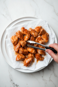 This image shows freshly fried Karaage chicken resting on a wire rack, allowing excess oil to drip off while maintaining crispiness.