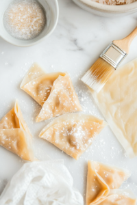 This image shows a spoon carefully placing the filling onto a wonton wrapper before being folded into a traditional shape.