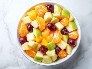 fruit-cocktail-salad-in-a-white-bowl-with-chopped-apples-oranges-and-cranberries