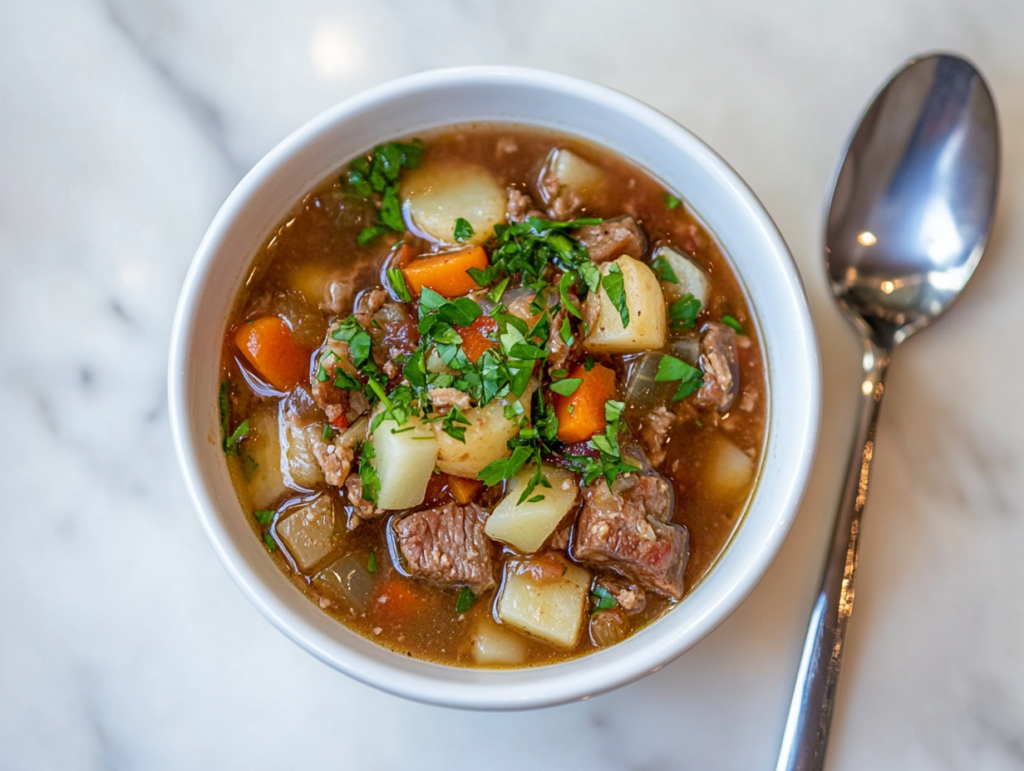 irish-stew-in-a-white-bowl-with-lamb-cabbage-carrots-leeks-onion