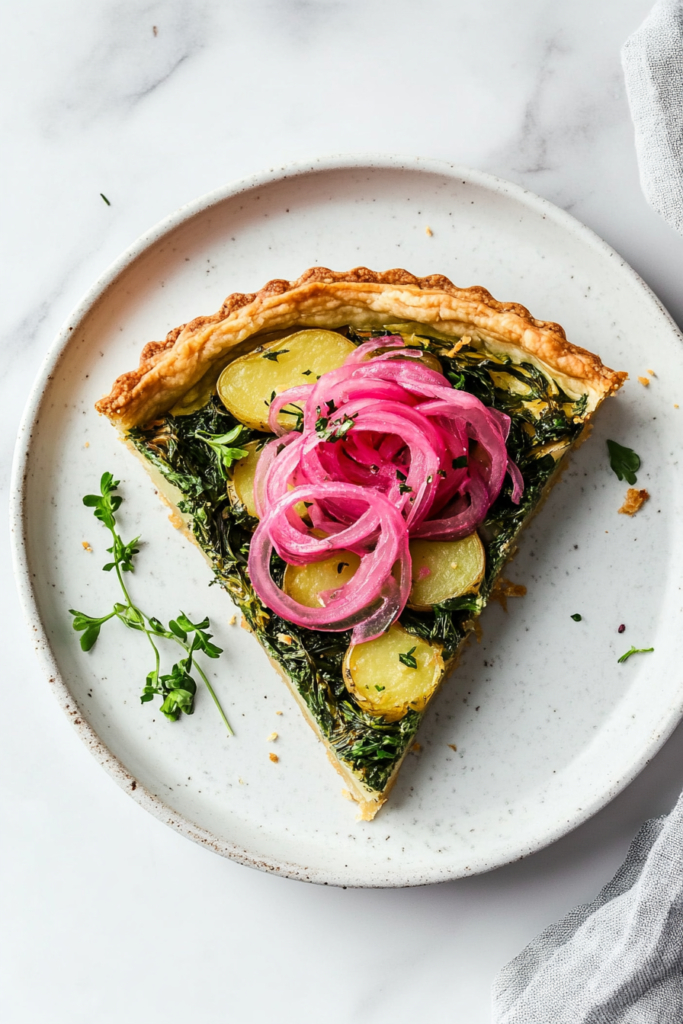 jersey-royal-wild-garlic-watercress-tart-with-pink-pickled-onions