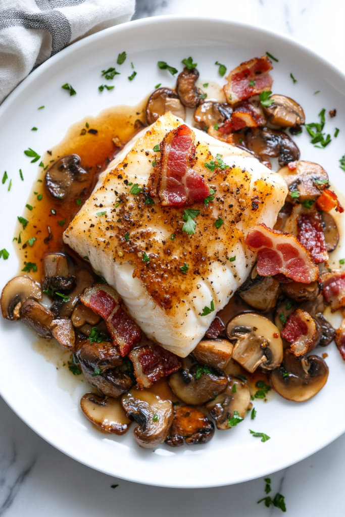 red-wine-poached-halibut-with-bacon-mushrooms