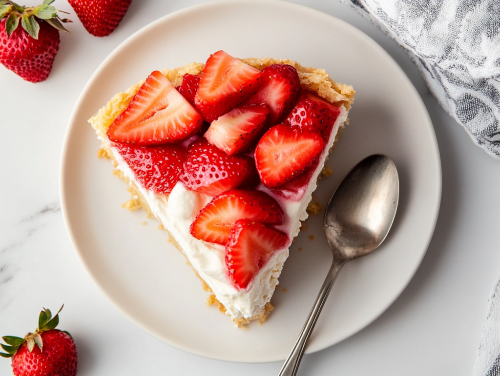 strawberry-delight-triangle-slice-on-white-plate-with-strawberry-layer-and-spoon