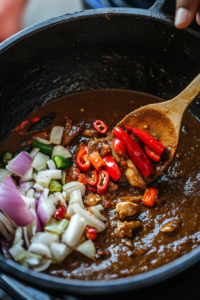 adding-sauteed-vegetables-to-simmering-chicken-karahi