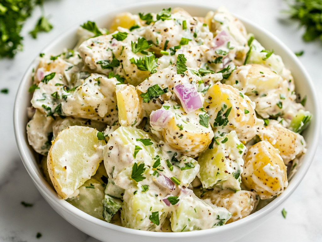 creamy-potato-salad-on-white-plate-with-mayonnaise-and-onions-2