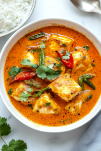 garnishing-kerala-fish-curry-with-cilantro-and-served-in-a-bowl-next-to-rice